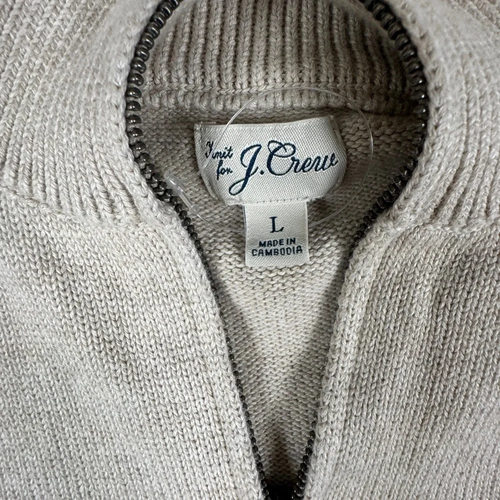 NWOT J. Crew Quarter Zip Sweater Mens Large Beige Cotton MockNeck Pullover
